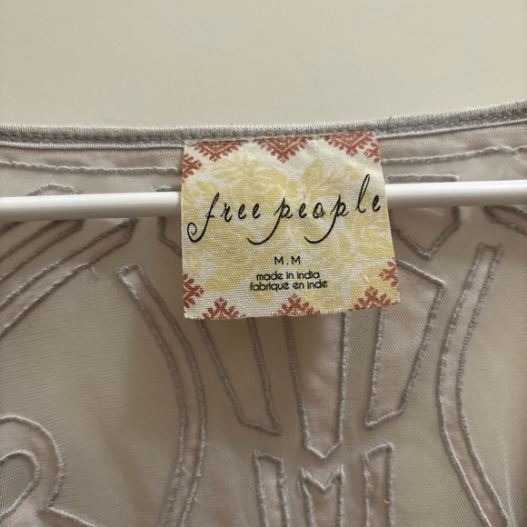 Free People Gatsby Top Dove Bohemian Mesh Sheer Back Grey Artsy Women’s medium - Picture 3 of 5